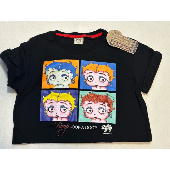 Radio Days Tops - NWT Vintage 80's Radio Days BETTY BOOP Women's Baby Raw Hem‎ Crop Tee Shirt  M/L